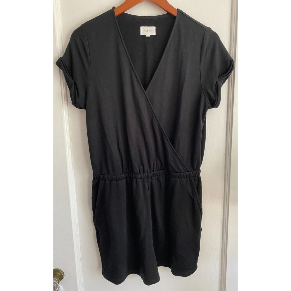 Lou & Grey Black Romper Women M Signature Soft Plush Fleece Surplice Lounge